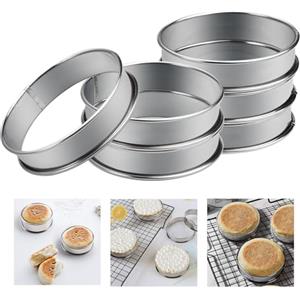 WhizNook 6 Pezzi Anelli Per Muffin, Anelli Per Torte Rotondo, Anelli Per Torte In Acciaio Inox, Antiaderenti Anelli Crumpet, Coppapasta Tondi, per Muffin, Mousse, Torte, Fondenti, Dessert (10.5 x 2,5 cm)