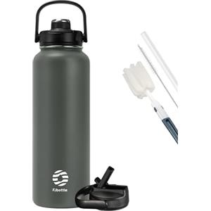 Fjbottle Borraccia Termica con cannuccia - 2xTappi - 950ML/1200ML Bottiglia Termica - Senza BPA/Senza Perdite Borracce acciaio inox per Scuola, Sport, Palestra, Ciclismo