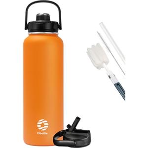 Fjbottle Borraccia Termica con cannuccia - 2xTappi - 950ML/1200ML Bottiglia Termica - Senza BPA/Senza Perdite Borracce acciaio inox per Scuola, Sport, Palestra, Ciclismo