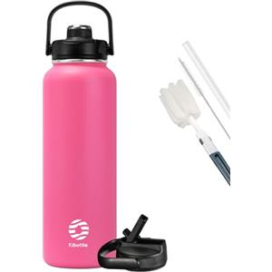 Fjbottle Borraccia Termica con cannuccia - 2xTappi - 950ML/1200ML Bottiglia Termica - Senza BPA/Senza Perdite Borracce acciaio inox per Scuola, Sport, Palestra, Ciclismo