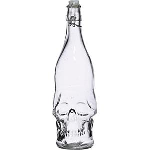 Puckator Bottiglia di Vetro da 1 Litro a Forma di Teschio - Chiusura con Guarnizione Ermetica, Caraffa Acqua, Vino, Liquori