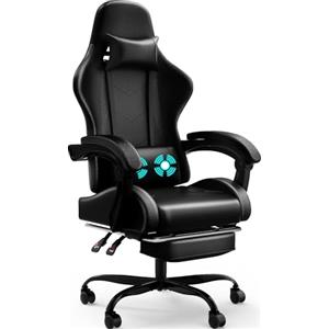 Devoko Sedia da Gaming Massaggiante con Poggiapiedi Telescopico, Sedia Gamer con Cuscino Lombare & Poggiatesta, Ergonomico Sedie da Ufficio Schienale Regolabile 90-135°, Portata 150 kg (Nero)