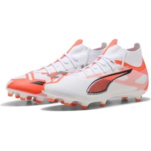 PUMA Ultra 5 Match+ FG/AG, Scarpe da Calcio Unisex-Adulto, White Black-Glowing Red, 39 EU
