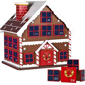 BAKAJI Calendario dell' Avvento di Natale in Legno con 24 Cassetti Numerati per Sorpresa Decorazioni Addobbi Natalizi Casa (Casetta di Natale)