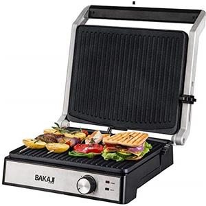 Bakaji Piastra Elettrica Bistecchiera Potenza 2000W Piastre in Alluminio Antiaderente Tostapane Grill Apertura 180 Gradi Termostato Regolabile e Sistema Antigocciolamento per Panini Sandwich