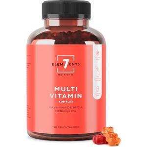 Seven Elements Nutrients Vitamine Gommose alla Frutta | Vitamina A B6 C D E Biotina Niacina Folato | Multivitaminico Orsetti Gommosi Fruttati Caramelle Vitaminiche Senza Additivi | Multivitamin Gummies Integratori Immunitari