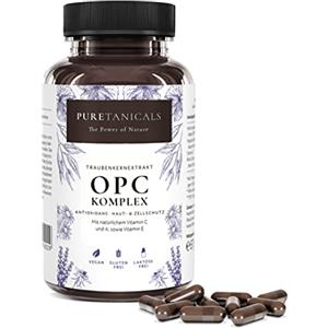 Puretanicals Capsule di Estratto di Semi D'uva OPC + Vitamina C, A naturale & E | Complesso Antiossidante ad alto Dosaggio Testato in Laboratorio | 530mg di Estratto di Vinacciolo puro | Vegan