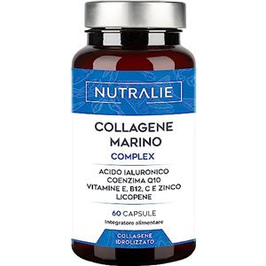 NUTRALIE COLLAGENE MARINO Idrolizzato + Acido Ialuronico + Q10 - Integratore Pelle e Articolazioni - Zinco, CoQ10, Vitamine C E B12 e Licopene - 60 Capsule Nutralie