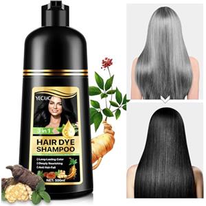 FSLHCY Shampoo Capelli Colorante Istantaneo, 500ML 3 in 1 Shampoo Tintura per Uomo e Donna Copertura Dei Capelli Grigi Shampoo Colorante Per Capelli (Nero)