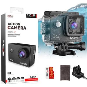 SJCAM SJ4K Action Cam 4K HD WiFi Videocamera Subacquea EIS 6 Assi 170°Grandangolare Zoom 5X, Fotocamera Sott'acqua Impermeabile 40M con 2 Batterie, Scheda SD da 32G e Kit di Accessori sul Casco