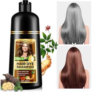 FSLHCY Shampoo Capelli Colorante Istantaneo, 500ML 3 in 1 Shampoo Tintura per Uomo e Donna Copertura Dei Capelli Grigi Shampoo Colorante Per Capelli (Marrone Castagna)