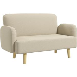 HOMCOM Divano 2 Posti Moderno Scandinavo in Tessuto con Braccioli, Divanetto 2 Posti con Imbottitura di 21 cm Gambe in Legno per Soggiorno, Salotto, Casa e Ufficio, 140x74x79 cm, Bianco Crema