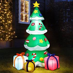 BAKAJI Gonfiabile Albero di Natale con Regali con Luci Altezza 210 cm Sistema Autogonfiabile Protezione IP44 Addobbo e Decorazione Natalizia Decorazioni da Esterno Interno