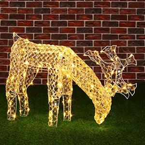 BAKAJI Renna Natalizia Luminosa Mangia Bruca L'Erba Figure di Natale 3D Cristalli in Acrilico Riflettente 100 Luci LED Bianco Caldo Altezza 42 cm