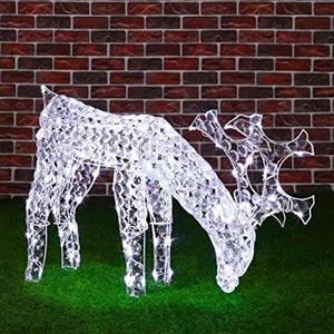 BAKAJI Renna Natalizia Luminosa Mangia Bruca L'Erba Figure di Natale 3D Cristalli in Acrilico Riflettente 100 Luci LED Bianco Freddo Altezza 42 cm