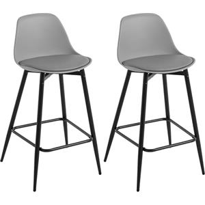 Klihome Sgabelli da Cucina, Sgabelli da Bar Set di 2, Sgabelli da Bar per Colazione con Schienale, con Sedile in PP Imbottito e Struttura in Metallo con Poggiapiedi, Grigio, K0003BH-2