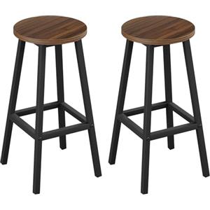 Klihome Sgabello da Bar Set di 2, Sgabello da Cucina con Poggiapiedi, Sgabello Alto in Stile Moderno/Industriale per Bar, Caffè, Isola della Cucina, Legno scuro, K0009BH-2