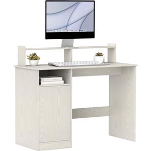 HOMCOM Scrivania PC con Supporto per Monitor, Scrivania per Computer Moderna con Armadietto e Ripiani per Casa e Ufficio, 108x50x94 cm, Crema