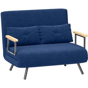 HOMCOM Divano Letto 2 Posti con Schienale Regolabile in 5 Livelli, Divano Letto Matrimoniale Pieghevole con 2 Cuscini per Soggiorno, in Tessuto Imbottito, Acciaio e Legno, 102x73x81 cm, Blu