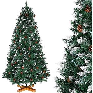 Bakaji Albero di Natale Folto Pino KING PREMIUM Artificiale Innevato con Pigne, Bianco Naturale Punte Ricoperte di Neve, base a Croce in legno Massello, Altezza 180 cm, 831 Rami Ignifugo