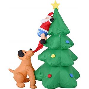 Bakaji Gonfiabile Albero con Babbo Natale e cane Luci a LED Altezza 180 cm Sistema Autogonfiabile Protezione IP44 Addobbo e Decorazione Natalizia da Esterno