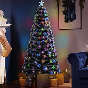 Bakaji Albero di Natale Luminoso Altezza 150 cm con 185 Luci Multicolor Decorazioni Natalizie da Esterno e Interno Effetto Neve Innevato Addobbi Natalizi Design Moderno Elegante Base a Croce