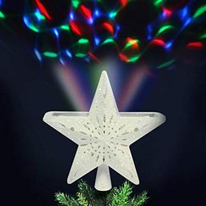 Bakaji Puntale a Forma di Stella Luminoso con Gioco Luci Multicolor a Riflesso su Soffitto Altezza 25cm Decorazione Punta Albero di Natale Decorazioni Natalizie con Glitter (Bianco)