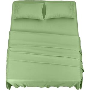 Utopia Bedding - Set Lenzuola Matrimoniali 4 Pezzi 150x200 cm - Set Lenzuola Letto, Spazzolata Poliestre di Microfibra - Lenzuolo con Angoli, Lenzuolo Piatto e 2 Federe 50x75, Verde Salvia