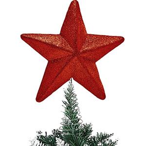 Bakaji Puntale a Forma di Stella con Glitter Altezza 30cm Decorazione Punta Albero di Natale con Base a Vortice Decorazioni Natalizie Addobbi Natalizi (Rosso)