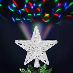 Bakaji Puntale a Forma di Stella Luminoso con Gioco Luci Multicolor a Riflesso su Soffitto Altezza 25cm Decorazione Punta Albero di Natale Decorazioni Natalizie con Glitter (Argento)