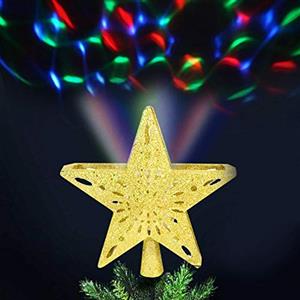 Bakaji Puntale a Forma di Stella Luminoso con Gioco Luci Multicolor a Riflesso su Soffitto Altezza 25cm Decorazione Punta Albero di Natale Decorazioni Natalizie con Glitter (Oro)