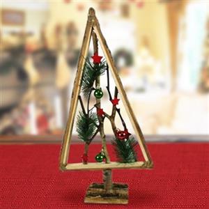 BAKAJI Albero di Natale in Legno con Rametti e Palline Rosso 58cm Addobbi e Decorazioni Natalizie