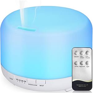 Hianjoo Diffusore di Oli Essenziali 450ml, Diffusore di Aromi Ultrasuoni Umidificatore Diffusore per Aromaterapia Diffusori con 7 LED Colori per SPA,Yoga,Camera da Letto (Bianco Puro)