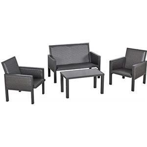 Outsunny Salotto da Giardino con Divano da Esterno e Tavolino, Mobili da Giardino in Rattan Sintetico, Set 4 Pz, Grigio