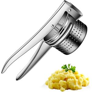 AEX Schiacciapatate in acciaio inox resistente, schiacciapatate per purea di patate, spremiagrumi da cucina, per purè di patate, lavabile in lavastoviglie, argento