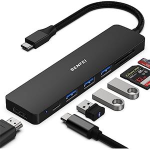 BENFEI Hub USB C 7in1, Adattatore multiporta USB-C HUB con HDMI(4K@60Hz Certificato)/100W Power Delivery/3*USB 3.0/Lettore Schede SD/TF (160MB/s) per iPhone 15 Pro/Max MacBook iPad Pro iMac S23 XPS17