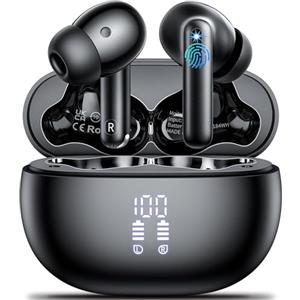 Aoslen Cuffie Bluetooth, Auricolari Bluetooth 5.3 con 4 HD Mic Cuffie Wireless In Ear ENC Cancellazione Rumore HiFi Stereo 42H LED Display, Cuffie Senza Fili Sport IP7 Impermeabili, USB-C,Nero Profondo