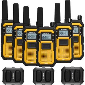 Retevis RB648 Walkie Talkies, IP67 Radio Bidirezionale Impermeabile, Antipolvere, Resistente, 2000 mAh PMR446, SOS Vibrazione, Walkie Talkie Avanzato a Tripla Prova per Industria (6 Pezzi, Giallo)