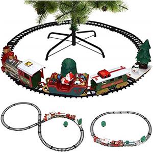 BAKAJI Trenino Natalizio sotto Albero 3in1 Locomotiva Luci Suoni con Vagoni + Slitta Babbo Natale Decorazioni Natalizie 3 Piste Giocattolo Bambini