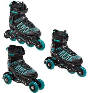 RAVEN 3in1 Inline Skates Pattini in linea Triskates Pattini a rotelle per bambini e adulti regolabili (Vella Black/Mint, 37-40 (23,5-26cm))