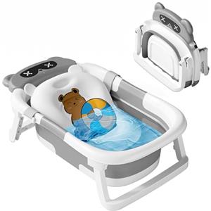 Nutmanel Bagnetto per Bambini Pieghevole, Vaschetta Bagnetto Neonato Pieghevole, Vasca per Bambini Portatile, Bagnetto Neonati Vasca da Bagno Pieghevole con Materasso a Cuscino, Antiscivolo, Grigio