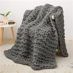 Viviland Coperta a maglia grossa, lussuosa coperta 100% lavorata a mano, morbida e confortevole, per divano letto, sedia, coperta ponderata in tessuto spesso, 127 x 152 cm, grigio scuro