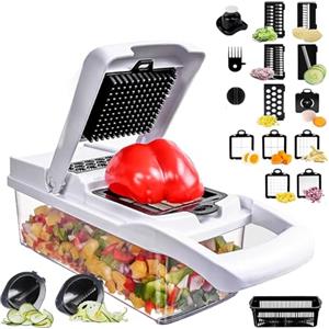 SGAONSN Mandolina per Verdure Professionale,Multifunzione Tritatutto Affettatrice Manuale,Taglia Verdure Cucina in Acciaio Inox per Patate,Carote,Cipolle(Bianco)