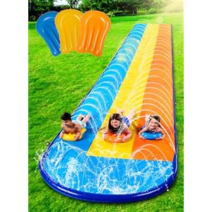 Sloosh 18ft/548cm Scivolo a Tripla Corsia e 3 Bodyboard, Scivoli d'Acqua per Prato in Cortile con Irrigatore per Bambini Adulti Gioco Acquatico all'Aperto Divertimento Estivo per Bambini Adulti