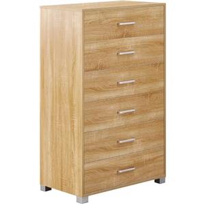 Brigros - Mobile Cassettiera in Legno 6 Cassetti con Guide in Metallo, Misure 68 x 40 x 115 cm, Comò Design Moderno Compatto con Maniglie in Alluminio e Piedini in ABS Silver (Rovere)