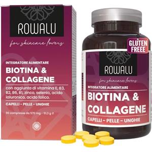 ROWALU ® | Biotina Capelli, Collagene e Acido Ialuronico | Integratore Collagene Capelli, Unghie e Pelle | Ricco di Zinco, Vitamine e Selenio | Integratore Crescita Capelli e Unghie | Made in Italy