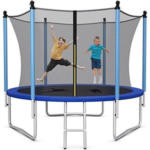 COSTWAY Tappeto Elastico per Bambini 244/305/366/427cm Certificato GS, Trampolino Elastico da Interno ed Esterno con Rete, Tubi Galvanizzati Antiruggine e Scala (Diametro 244 cm)