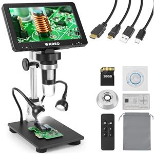 WADEO 7'' Microscopio digitale LCD 50-1200X, 1080P Microscopio USB con supporto in metallo e luci LED, compatibile con PC/TV, sistema operativo Windows/Mac, scheda da 32 GB