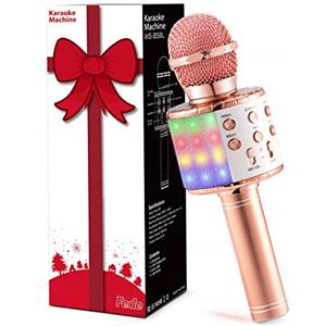 Fede Microfono Karaoke Bluetooth Wireless per Bambini, Karaoke Portatile con Luci LED Multicolore per Cantare, Funzione Eco, Compatibile con Android/iOS, PC o smartphone