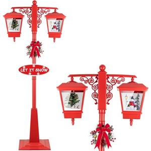 Bakaji Lampione di Natale Luminoso 2 Lanterne con 38 Luci 2 Scene Natalizie Neve in Movimento e 25 Musiche Natalizie con Decorazione Ghirlanda e Scritta Altezza 188 cm (Rosso)